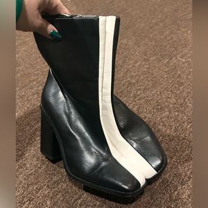 Public Desire Black with White Stripe Block Heel Ankle Boots